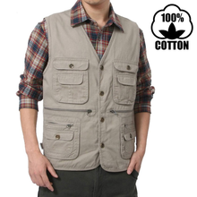 2021 New Men Multi Pocket Photographer Vest 100% Cotton Reporter Sleeveless Coats Male Travel Sleevless Jacket Autumn Man WFY17 2024 - buy cheap