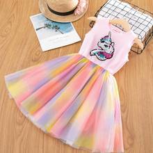 New Kids Unicorn Print sleevele Dress for Girls dress Baby Girl Princess Dresses Party Leisure Costume Birthday Children Clothes 2024 - buy cheap