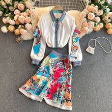 Женский подиумный костюм Menahem 2021, Элегантная блузка с отложным воротником и бантом и оборками + юбка-годе с бусинами и жемчугом, комплекты из 2 предметов 2024 - купить недорого