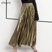 Women Skirt NEW A-line Pleated Skirt High Quality Gold Spring Long Skirt High Waist Fashion Skirt Vintage Beach Skirt LM-8299 2024 - buy cheap