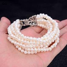 GG Jewelry-pulsera de perlas blancas naturales, 8 ", 7 filas, cierre bañado en oro 2024 - compra barato