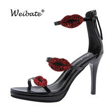 Women's Sandals Red Lip Shape Rhinestone High-heeled Sandals Waterproof Platform Open-Toe Sling Back Zip Stiletto Sandals 2024 - buy cheap