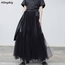 Mesh Skirts Women Ankle-length Patchwork Ball Gown Korean Style Chic Trendy Gothic Medieval Streetwear Mujer Faldas Slim Spring 2024 - buy cheap