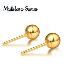 MADALENA SARARA-pendientes redondos de botón con bola para mujer, oro de 18K puro, garantía de calidad, estilo de corazón, a la moda, 100% 2024 - compra barato