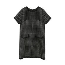 Vestido recto de Tweed, cuello redondo, manga corta, elegante, D1018 2024 - compra barato