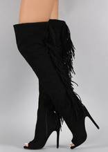 Hot Purple Red Black Suede Peep Toe Tassel Fringe Back Stiletto Heels Over The Knee High Boots Slim Sexy Lady Long Boots Woman 2024 - buy cheap