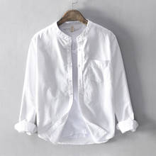 Camisa de algodón oxford 2019 para hombre, camisa blanca de marca a la moda con cuello levantado, sólida, novedad de 100% 2024 - compra barato