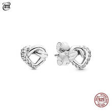 NEW 925 Sterling Silver Stud Earrings With CZ Romantic Love Knotted Heart Woman Earring Charm pandora Jewelry Valentine Gift 2024 - buy cheap