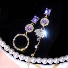 Women's Asymmetric Earrings Circle Geometry Dangle Earrings Girl Long Tassel Rhinestone Earrings Jewelry Accessories for Women 2024 - buy cheap