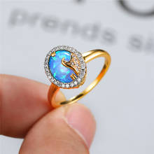 Anel luxo feminino branco azul ondulado, clássico cor dourada, fino, opala de cristal, anel de noivado para mulheres 2024 - compre barato