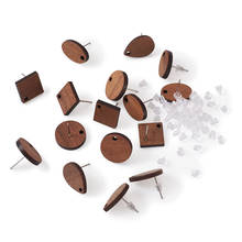 1 Set CoconutBrown Wood Stud Earring Findings with Loop Alloy Earring Pin and Plastic Ear Nut Mixed Shapes Jewelry Accessories 2024 - buy cheap