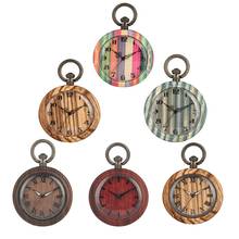 Retro Wooden Pocket Watch Hanging Clock Quartz Movement Creative Bronze Thick Chain Necklace Pendant Clock Dropshipping 2019 2024 - buy cheap