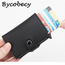 Bycobecy New Button Rfid Blocking Protection Men Credit Card Holder PU Leather Wallet Metal Aluminum Business Bank ID Card Case 2024 - buy cheap