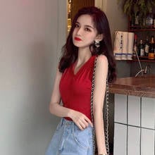 Sexy Women V-neck Halter Tank Top Summer Sleeveless Backless Black Red Top Korean Style Fashion Ladies Tops Vintage 2024 - buy cheap