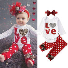 PUDCOCO 3PCS Newborn Infant Baby Girl Valentine's Day Clothes Letter Romper Jumpsuit+Pants Leggings+Headband Outfits 0-18M 2024 - buy cheap