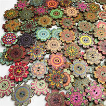 Botones de flores Retro de 20/25mm, botones de madera para manualidades aleatorios, accesorios de costura para álbum de recortes, botón decorativo de 2 agujeros, 250 Uds. 2024 - compra barato