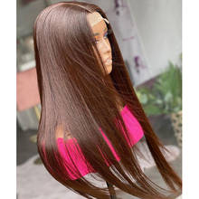 Pelucas de cabello humano peruano, pelo liso y sedoso con encaje frontal 13x6, 200de densidad, con línea de pelo Natural marrón, 360 de encaje, Remy 2024 - compra barato