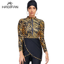 HAOFANMuslim Swimwear Women Modest Patchwork Hijab Long Sleeves Sport Swimsuit 3pcs Islamic Burkinis Wear Bathing Suit 2024 - buy cheap