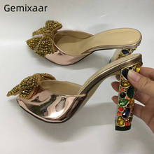 Sapatos de salto alto feminino com strass, sapatos de salto alto coloridos de couro genuíno com nó borboleta e dedos grandes 2024 - compre barato