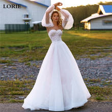 LORIE-vestido de novia con escote en forma de A, ropa de boda con apliques, mangas abullonadas desmontables, Top de encaje blanco 2024 - compra barato