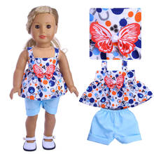 Borboleta vestido + shorts roupas de boneca caber 18 Polegada boneca americana & 43 cm boneca do bebê, brinquedos da menina, nossa geração, presente de natal 2024 - compre barato