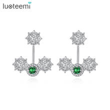 LUOTEEMI Trendy White Gold-Color Cubic Zirconia Stud Earrings For Women Unique Flower Jacket Earrings Fashion Jewelry Brinco 2024 - buy cheap