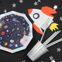 Party Disposable Paper Plate Cup Napkin Birthday Decor Spacecraft Kids Party Supplies Decorations Tableware Birthday Gift Flag 2024 - buy cheap