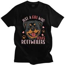 Просто девушка, которая любит Ротвейлеры футболка для мужчин 100% хлопок собачников, футболка для девочек, топы с круглым вырезом и с короткими рукавами; Повседневные футболки; Одежда 2024 - купить недорого
