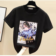 T-shirts mulheres moda o pescoço manga curta algodão coreano stlye camiseta magro vogue casual camisetas verão vetement 2024 - compre barato