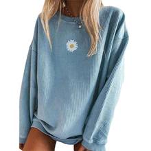 Women Casual Long Sleeve Marguerite Print Ribbed Sweatshirt Pullover Blouse Women's Clothing 2021 2024 - buy cheap