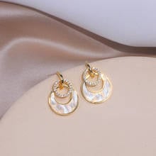 Korea New Design Fashion Round Zircon Crystal Drop Earrings for Women Bijoux Geometric Shell Dangle Earrings Party Jewelry 2020 2024 - buy cheap