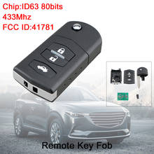 Controle remoto para carro com 3 botões 433mhz, entrada sem chave com chip id63 80bit 41781, apto para mazda 3 5 6/bk series 2 2005-2012 2024 - compre barato