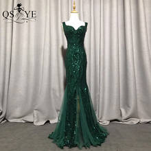 Emerald Evening Dresses Sequined Long Mermaid Green Prom Gown Glitter Elegant Party Dress Pattern Lace Formal Dress Woman Gown 2024 - buy cheap