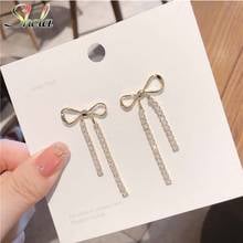 Long Tassel Dangle Bow Earrings Elegant Korean Fashion Jewelry for Women Wholesale Zirconia S925 Sterling SilverPin High Quality 2024 - buy cheap