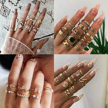 2020 nova moda feminina boêmia anéis ins junta boho oco geométrico cristal dedo cor do ouro anéis conjunto de jóias 2024 - compre barato