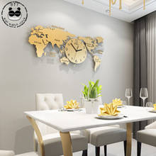 Relógio de parede adesivo 3d acrílico, relógio de design moderno para sala de estar, mapa do mundo grande, fundo, parede 2024 - compre barato