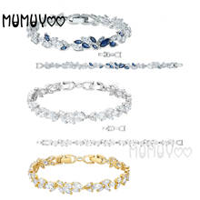 2020 Fashion Jewelry High Quality SWA 1:1, Charm Blue Leaf Crystal Bracelet, Romantic Gift For Friend 2024 - buy cheap