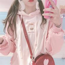 Rosa bonito feminino leite hoodie streetwear outono oversize hoody feminino japão amine hip hop alta rua inverno feminino hoodies menina 2024 - compre barato