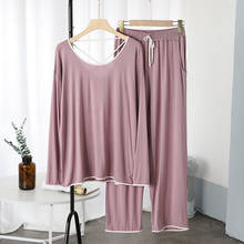 Fdfula pijama feminino 2021, conjunto de roupas para casa com camiseta solta + calça de cordão, 2 peças 2024 - compre barato