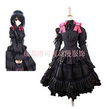 Anime DATE A LIVE Cosplay Kurumi Tokisaki Vintage Black Gothic Skirt Set Cos Halloween Party Costume Full set Top + Skirt + Bow 2024 - buy cheap