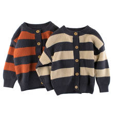 Осенний свитер для маленьких мальчиков, детская свободная повседневная трикотажная одежда, хлопковый кардиган, вязаные свитера в полоску, пальто, зимняя одежда для маленьких мальчиков 2024 - купить недорого