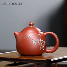 Yixing bule de chá de argila roxa chaleira beleza minério cru pintado flor de ameixa dragão em forma de ovo bule de chá artesanal 170ml 2024 - compre barato
