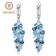 Brincos de balé com pedras preciosas, colar de prata esterlina real 925 céu azul mix de topázio, joias finas para mulheres 2024 - compre barato