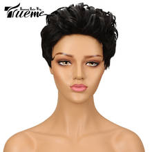 Бразильские вьющиеся волнистые волосы Trueme, короткие волосы Remy F1b/99j, цветные человеческие волосы, парики Pixie Cut для чернокожих женщин, полноразмерные парики Mohawk 2024 - купить недорого
