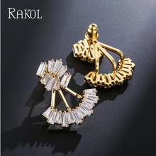 RAKOL Sparkling Austrian Crystal Zirconia Gold Color Brand Jewelry Stud Earrings  For Women Girl Fashion Birthday Gift REP2018 2024 - buy cheap