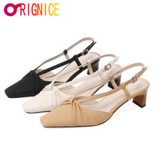 Orignice Spring Pleated Soft Sheepskin High Heels Slip On Slingback Sandals Summer Woman Brand Pointy Toe Wedding Party Shoes 2024 - buy cheap