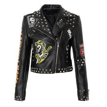 Chaquetas de cuero con remaches Punk Rock para mujer, chaquetas de motociclista con Pin, ropa de motocicleta 2024 - compra barato