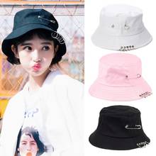 Unisex Harajuku Punk Cotton Personality Bucket Hat Metal Pin O-Ring Solid Color Wide Brim Foldable Hip Hop Fisherman Cap 2024 - buy cheap