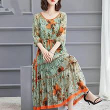 2021 novas mulheres verão do falso seda solto vestido casual elegante floral impressão meia manga maxi vestidos femininos vintage q137 2024 - compre barato