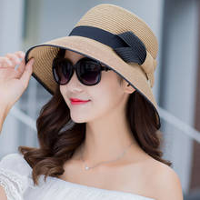 Соломенная шляпа с козырьком, женские летние солнцезащитные шляпы, Солнцезащитная Складная женская пляжная шляпа для моря, повседневные уличные шляпы H253 2024 - купить недорого